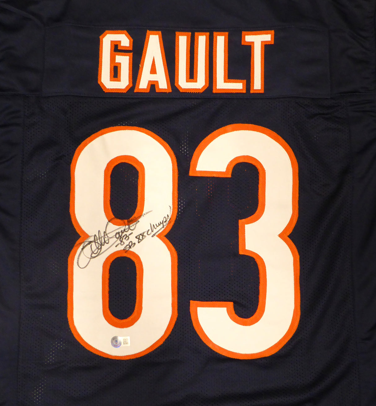 Chicago Bears Willie Gault Autographed Blue Jersey "SB XX Champs" Beckett BAS QR #W777683