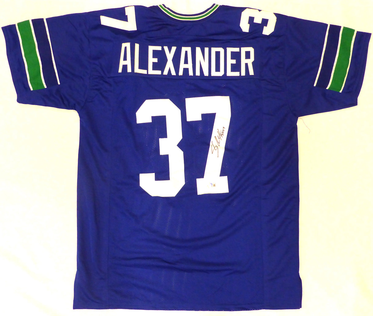 Seattle Seahawks Shaun Alexander Autographed Blue Jersey Beckett BAS QR #WL02356