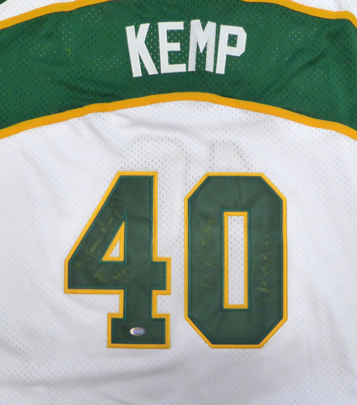 Seattle SuperSonics Shawn Kemp Autographed White Authentic Mitchell & Ness Jersey "6X All Star, Reign Man" MCS Holo #88478