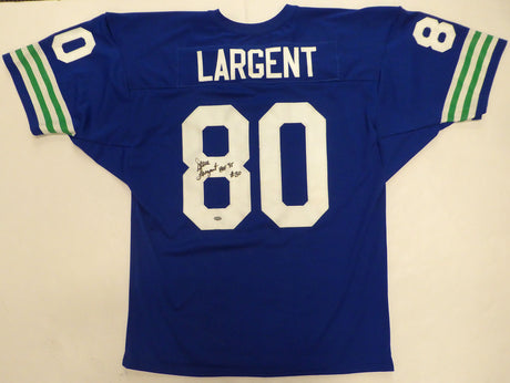 Seattle Seahawks Steve Largent Autographed Blue Jersey "HOF 95" MCS Holo #88496