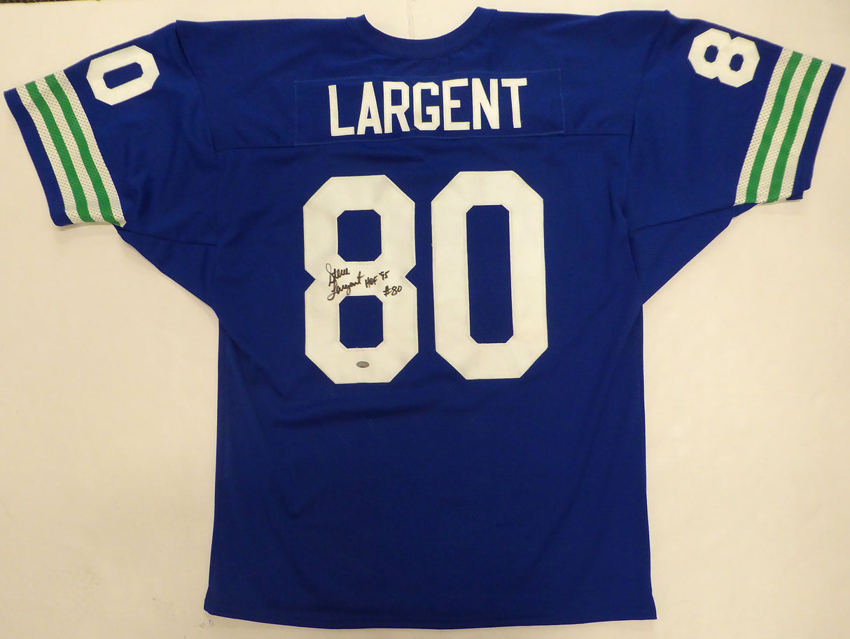 Seattle Seahawks Steve Largent Autographed Blue Jersey "HOF 95" MCS Holo #88496