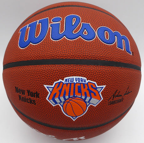Patrick Ewing Autographed Composite Leather New York Knicks Logo Basketball (Smudged) Beckett BAS QR #2W561305