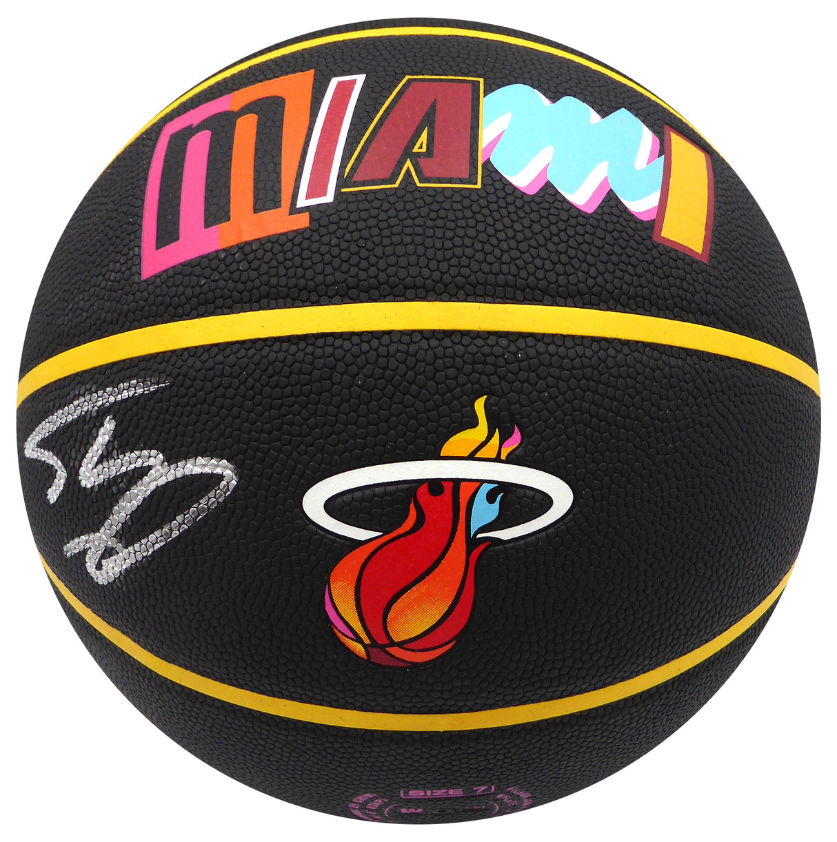 Shaquille Shaq O'Neal Autographed 75th Anniversary City Edition Basketball Miami Heat (Smudged) Beckett BAS Witness QR #W169230