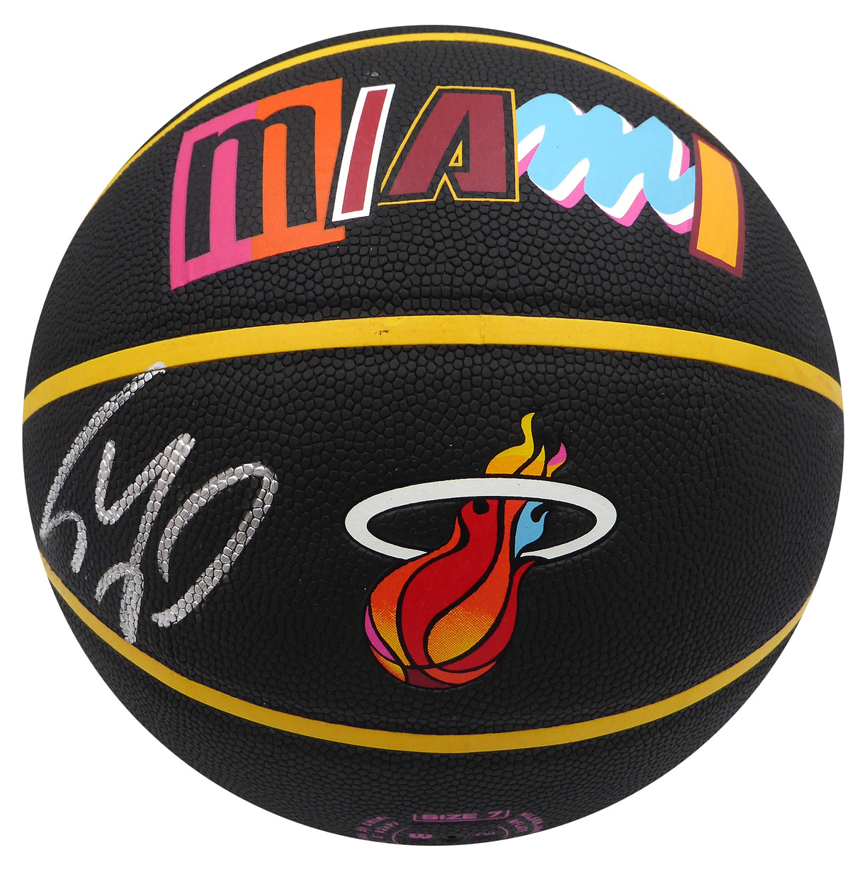 Shaquille Shaq O'Neal Autographed 75th Anniversary City Edition Basketball Miami Heat (Smudged) Beckett BAS Witness QR #W169278