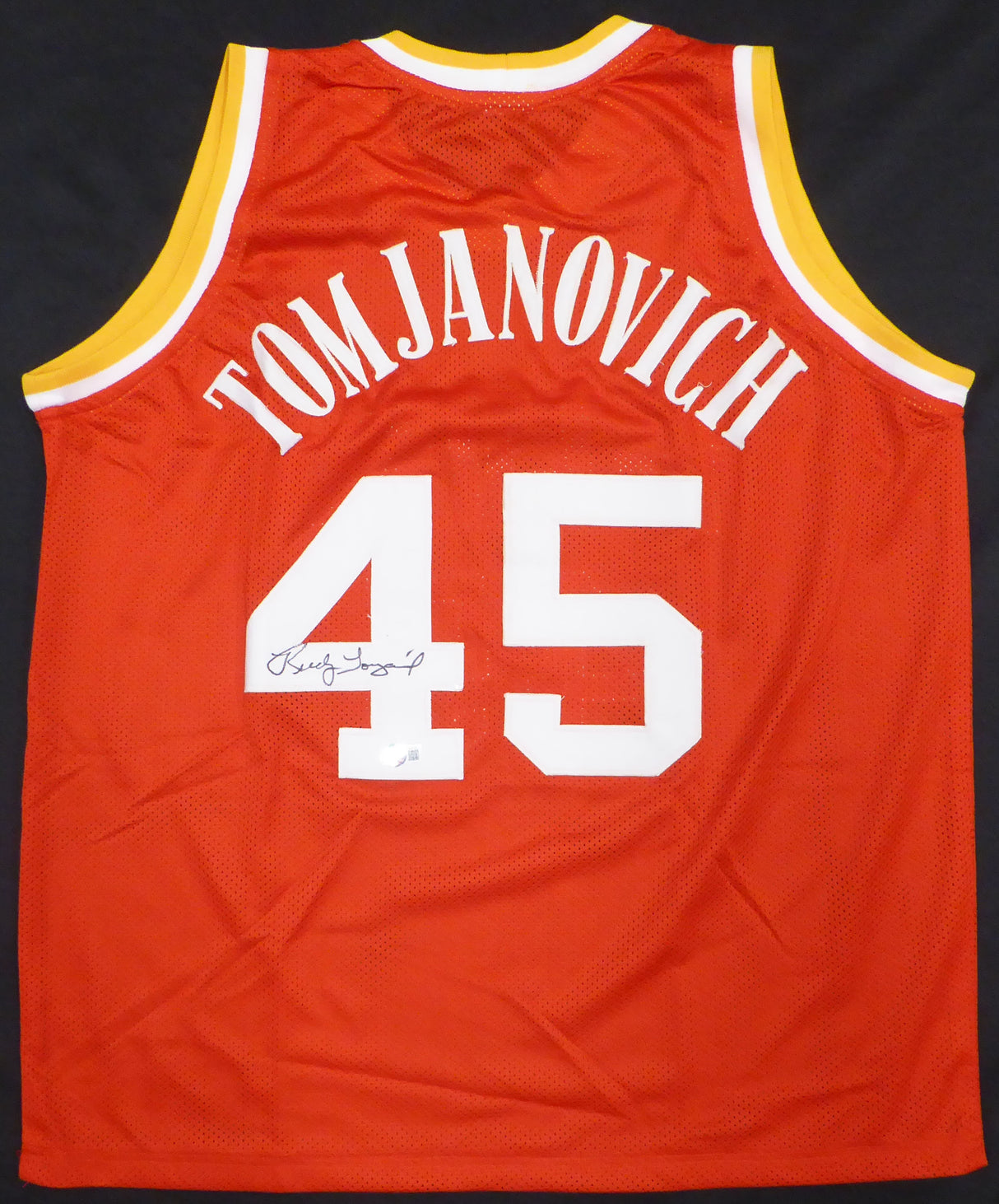 Houston Rockets Rudy Tomjanovich Autographed Red Jersey Full Name Beckett BAS QR #BH51731