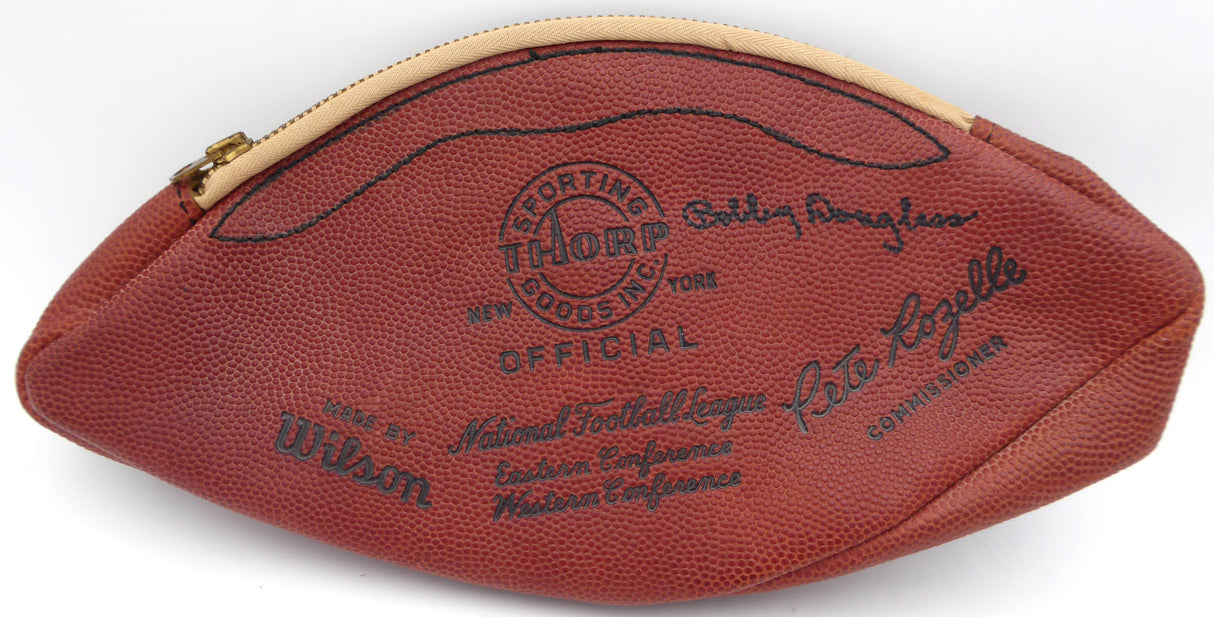 1968/69 Chicago Bears Autographed NFL Leather Wilson Shaving Kit Travel Bag With 7 Signatures Including George Halas & Dick Butkus Beckett BAS #AD43571