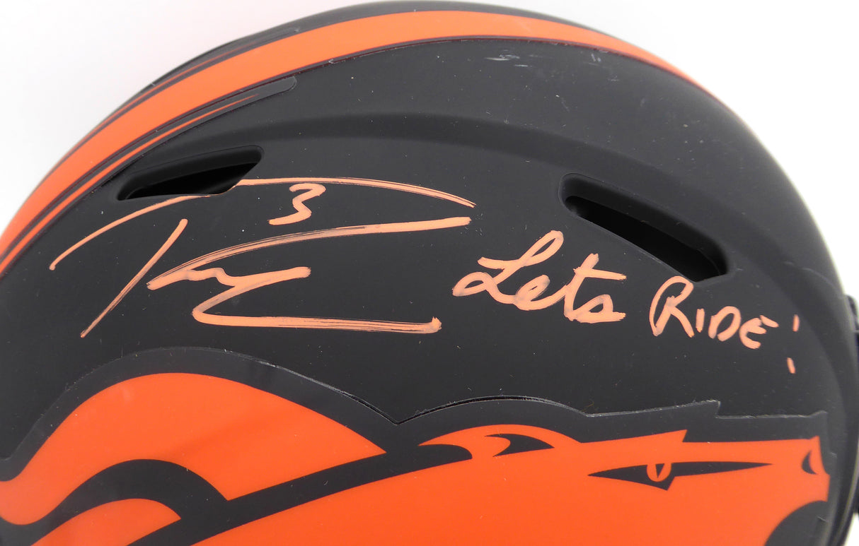 Russell Wilson Autographed Black Eclipse Full Size Authentic Helmet Denver Broncos "Let's Ride" Fanatics Holo #DQ16478409