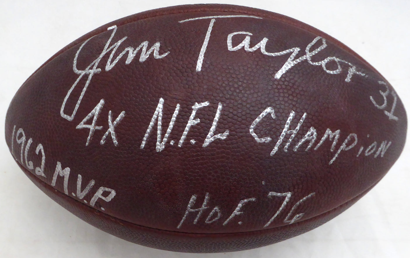 Jim Taylor Autographed NFL Leather Football Green Bay Packers "4X NFL Champ, HOF 76, 1962 MVP" PSA/DNA #AC17254