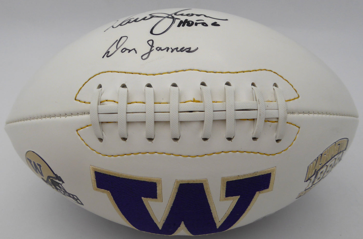 Don James & Warren Moon Autographed Football Washington Huskies "HOF 06" Beckett BAS QR #BS30054