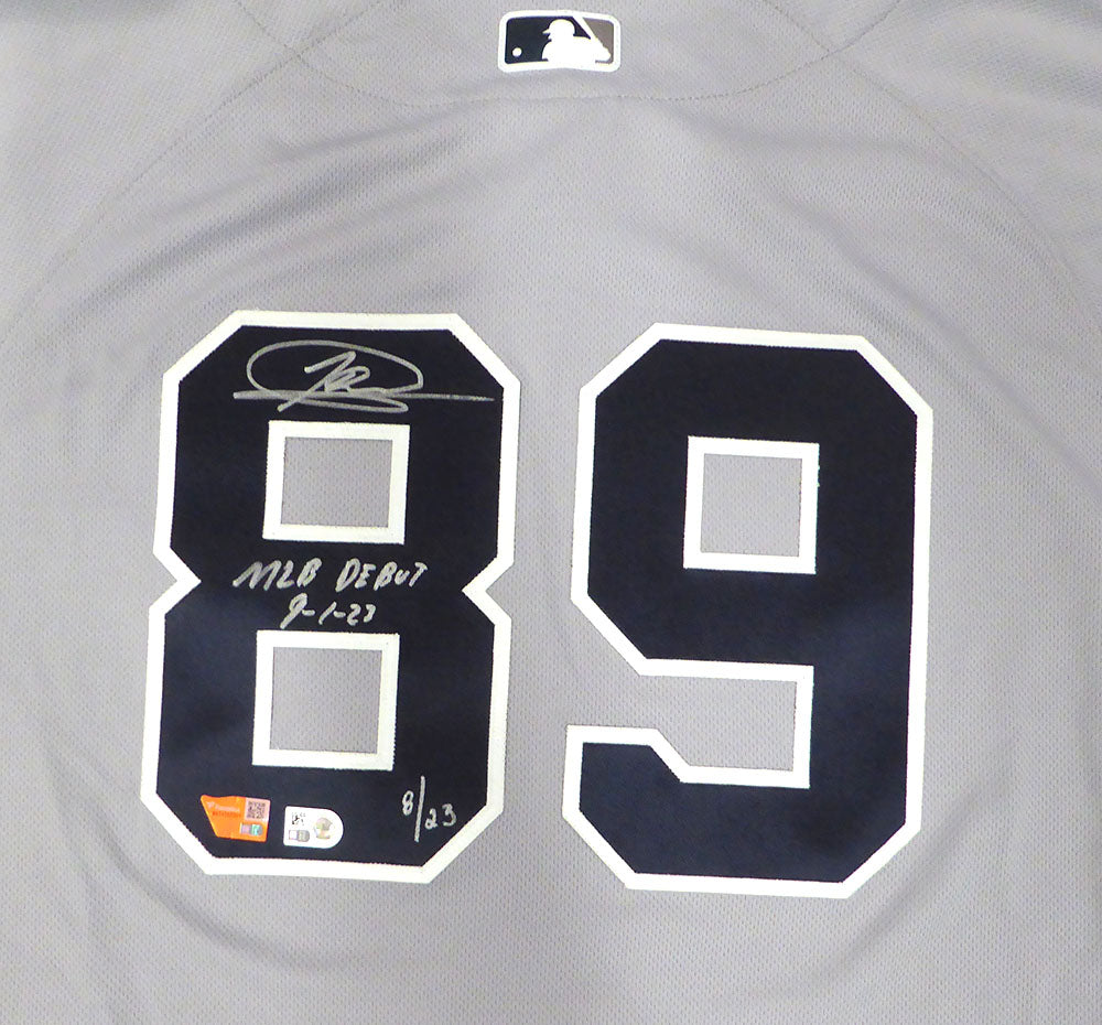 New York Yankees Jasson Dominguez Autographed Gray Nike Jersey LE #8/23 "MLB Debut 9-1-23" Fanatics Holo #BB14107301