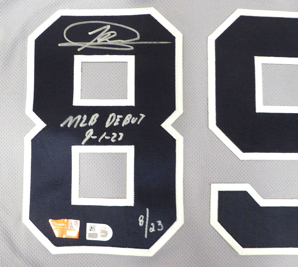 New York Yankees Jasson Dominguez Autographed Gray Nike Jersey LE #8/23 "MLB Debut 9-1-23" Fanatics Holo #BB14107301