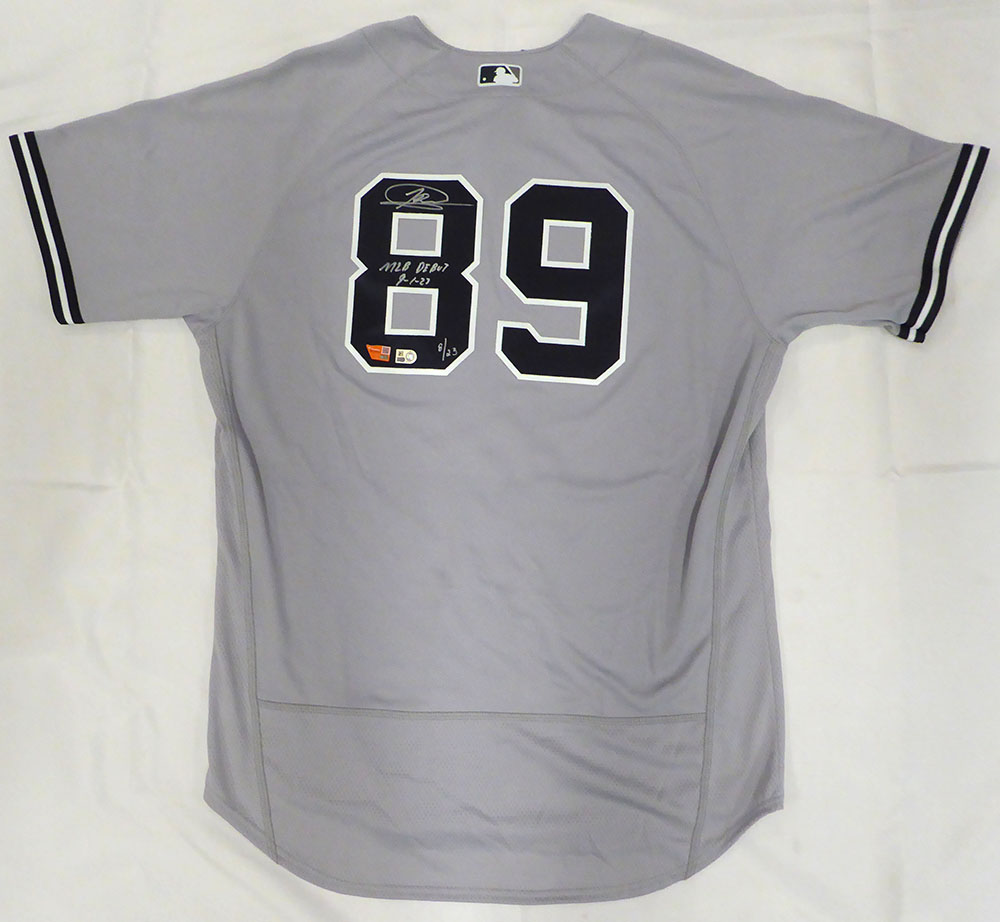New York Yankees Jasson Dominguez Autographed Gray Nike Jersey LE #8/23 "MLB Debut 9-1-23" Fanatics Holo #BB14107301