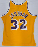 Los Angeles Lakers Magic Johnson Autographed Yellow Mitchell & Ness Jersey Beckett BAS QR #4W062357