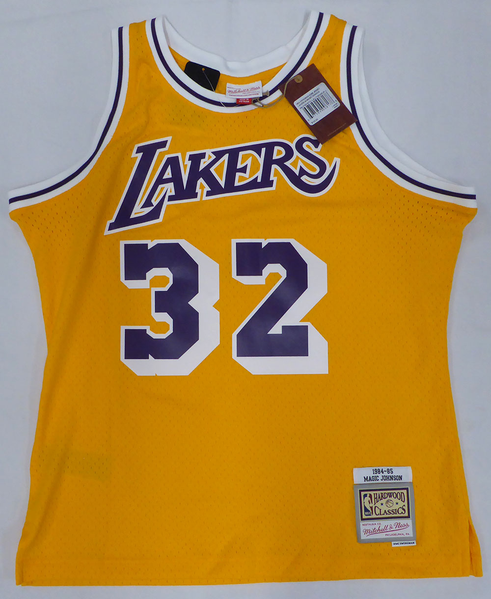 Los Angeles Lakers Magic Johnson Autographed Yellow Mitchell & Ness Jersey Beckett BAS QR #4W062357