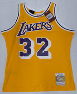 Los Angeles Lakers Magic Johnson Autographed Yellow Mitchell & Ness Jersey Beckett BAS QR #4W062357