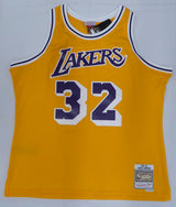 Los Angeles Lakers Magic Johnson Autographed Yellow Mitchell & Ness Jersey Beckett BAS QR #4W062546