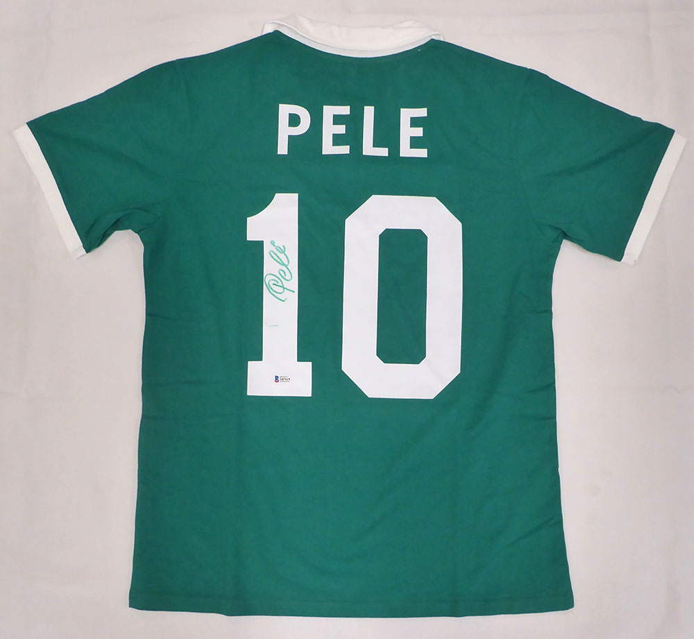 New York Cosmos Pele Autographed Green Custom Jersey Beckett BAS #X87619