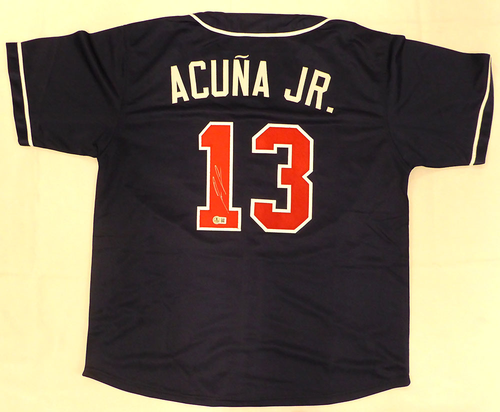 Atlanta Braves Ronald Acuna Jr. Autographed Blue Custom Jersey Beckett BAS QR #BR51492