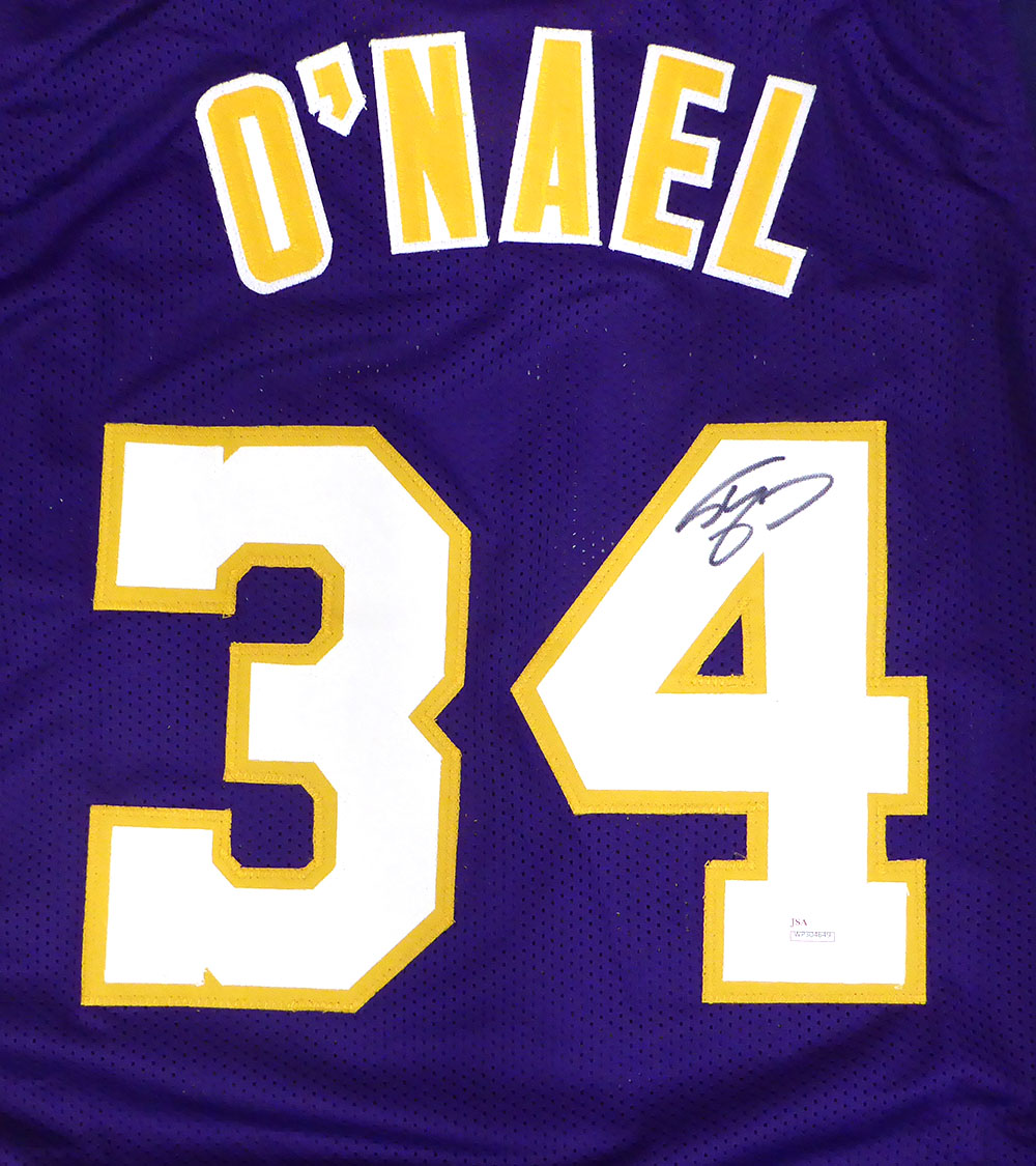 Los Angeles Lakers Shaquille "Shaq" O'Neal Autographed Purple Custom Jersey (Misspelled) JSA #WP304649