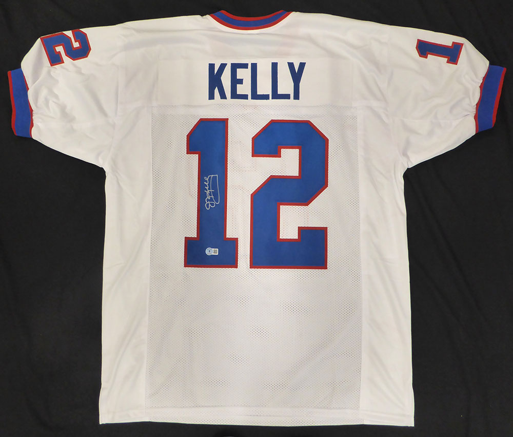 Buffalo Bills Jim Kelly Autographed White Custom Jersey Beckett BAS QR #WS57490