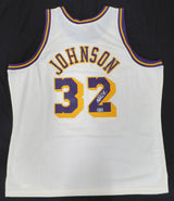 Los Angeles Lakers Magic Johnson Autographed White Mitchell & Ness Jersey (Smudged) Beckett BAS QR #4W062616