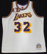 Los Angeles Lakers Magic Johnson Autographed White Mitchell & Ness Jersey (Smudged) Beckett BAS QR #4W062616