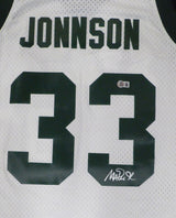 Michigan State Spartans Magic Johnson Autographed White Mitchell & Ness Jersey (Misspelled) Beckett BAS QR #4W062605