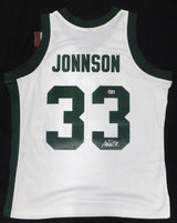 Michigan State Spartans Magic Johnson Autographed White Mitchell & Ness Jersey (Misspelled) Beckett BAS QR #4W062605