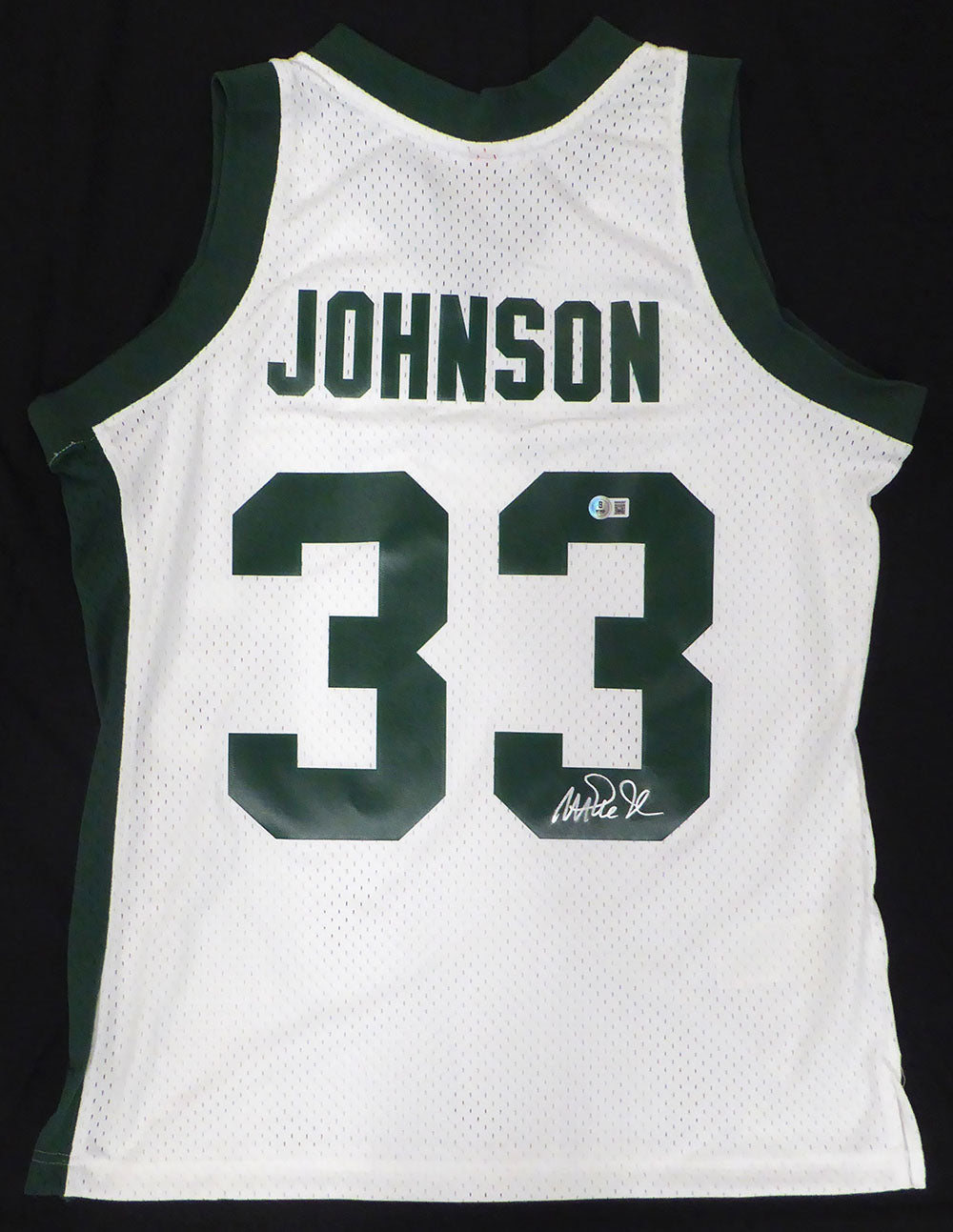 Michigan State Spartans Magic Johnson Autographed White Mitchell & Ness Jersey (Smudged) Beckett BAS QR #4W062587