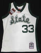 Michigan State Spartans Magic Johnson Autographed White Mitchell & Ness Jersey (Smudged) Beckett BAS QR #4W062587