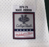 Michigan State Spartans Magic Johnson Autographed White Mitchell & Ness Jersey (Smudged) Beckett BAS QR #4W062587