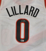 Portland Trail Blazers Damian Lillard Autographed White Custom Jersey Beckett BAS QR #BR50378