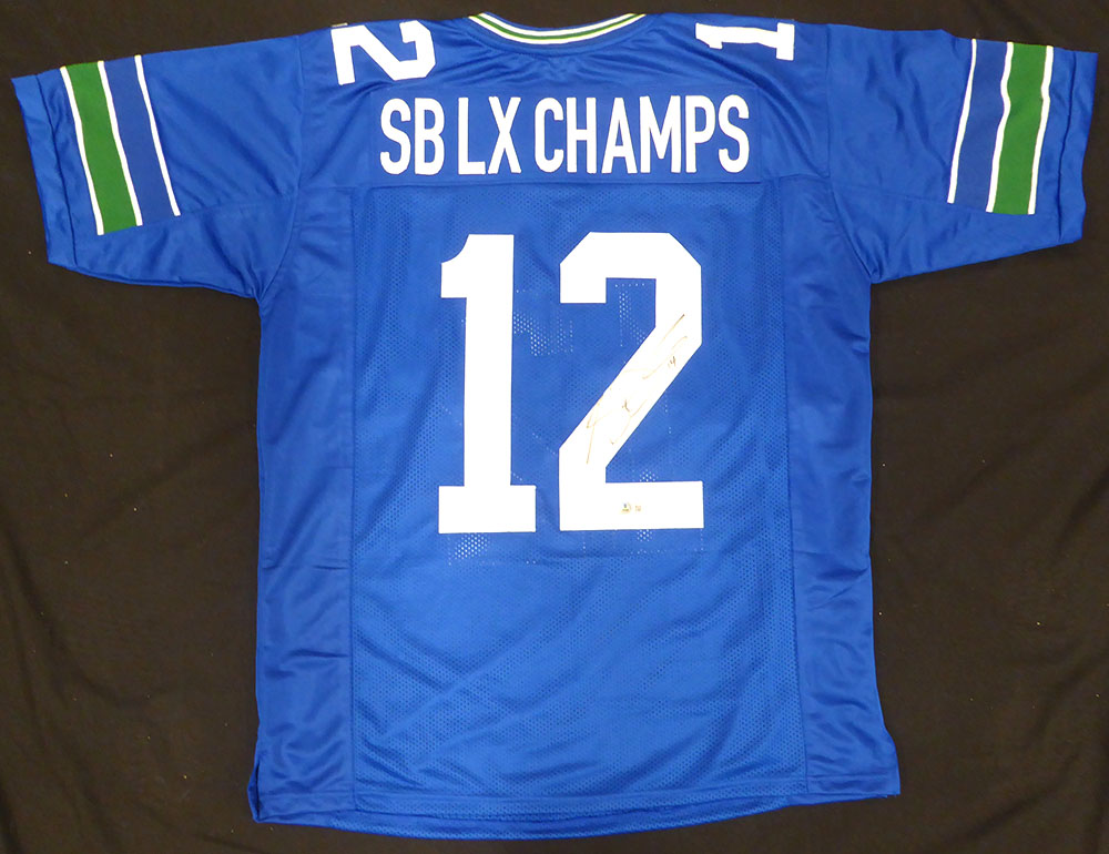 Seattle Seahawks Sam Darnold Autographed Blue Jersey SB LX Champions Beckett BAS QR #4W769237