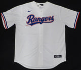Texas Rangers Evan Carter Autographed White Nike Jersey "23 WS Champs" Beckett BAS QR #1W039286