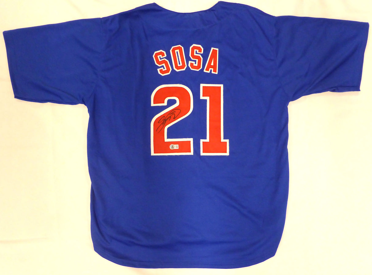 Chicago Cubs Sammy Sosa Autographed Blue Jersey Beckett BAS QR #3W369427