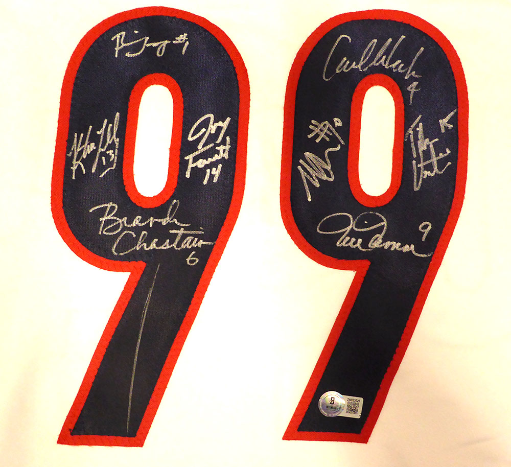 1999 Team USA Women's Soccer World Cup Champions Autographed White Jersey With 8 Signatures Including Hamm & Chastain Beckett BAS QR #2W023029