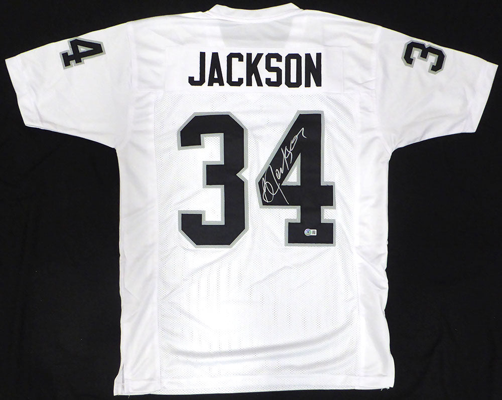 Oakland Raiders Bo Jackson Autographed White Jersey Beckett BAS QR #W295887
