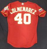 Juan Colmenarez Venezuela 2006 WBC Game Worn Red Jersey Unsigned MLB Holo #BB020831