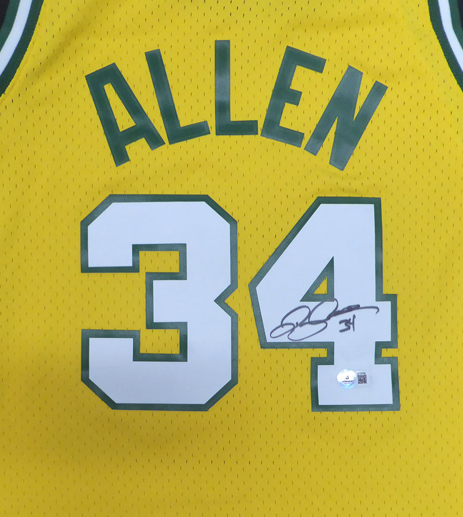 Seattle Supersonics Ray Allen Autographed Yellow Mitchell & Ness Jersey Beckett BAS QR #BS30306