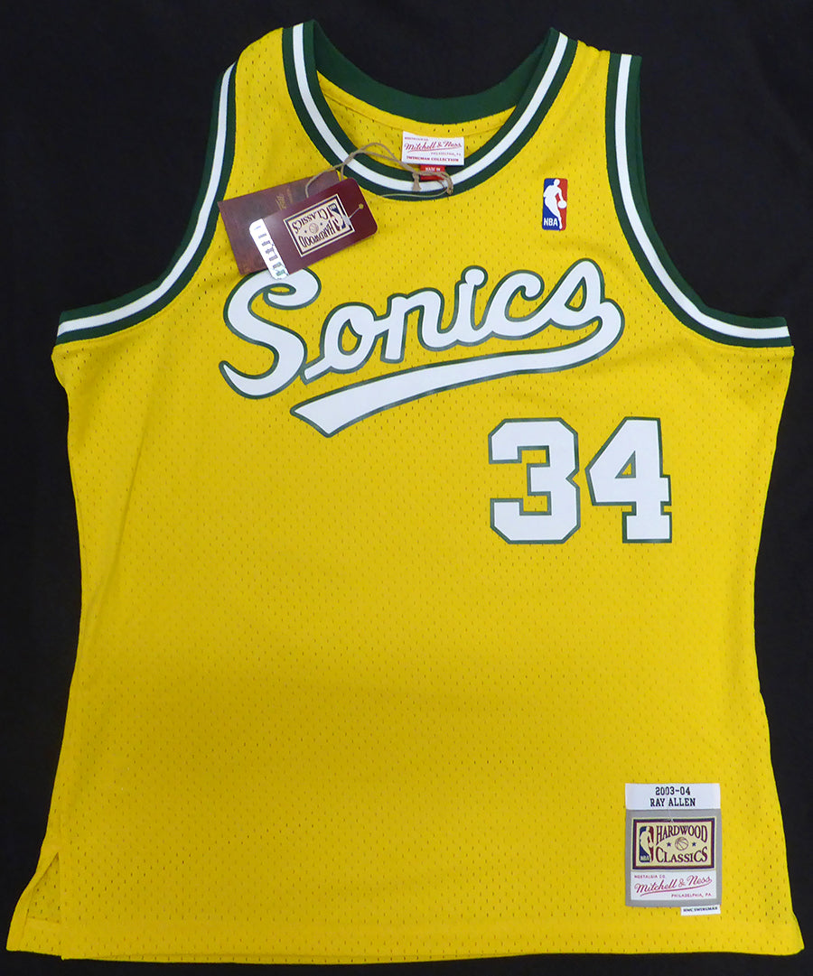 Seattle Supersonics Ray Allen Autographed Yellow Mitchell & Ness Jersey Beckett BAS QR #BS30306