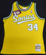 Seattle Supersonics Ray Allen Autographed Yellow Mitchell & Ness Jersey Beckett BAS QR #BS30306