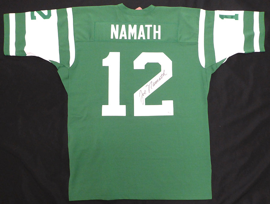 New York Jets Joe Namath Autographed Green Authentic Mitchell & Ness Jersey Beckett BAS QR #BS30313