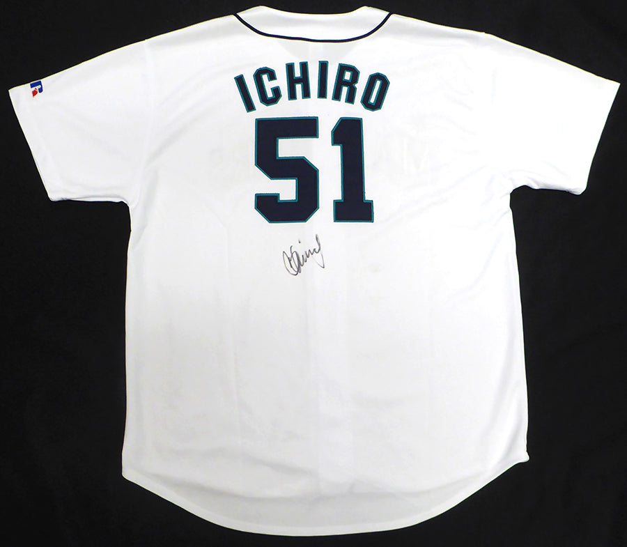 Seattle Mariners Ichiro Suzuki Autographed White Russell Jersey Beckett BAS QR #BS30316