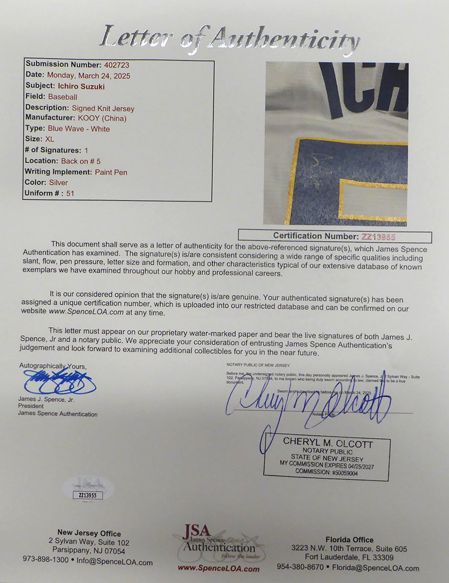 Orix Blue Wave Ichiro Suzuki Autographed White Kooy Jersey JSA #ZZ13955