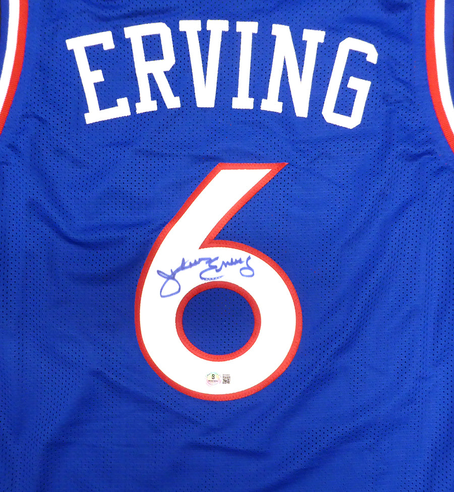 Philadelphia 76ers Julius Erving Autographed Blue Jersey Beckett BAS QR #BR49885