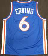 Philadelphia 76ers Julius Erving Autographed Blue Jersey Beckett BAS QR #BR49885