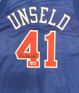 Washington Bullets Wes Unseld Autographed Blue Champion Jersey Signed Twice Beckett BAS QR #BS30059