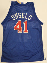 Washington Bullets Wes Unseld Autographed Blue Champion Jersey Signed Twice Beckett BAS QR #BS30059