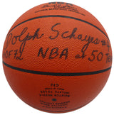 Dolph Schayes Autographed Official NBA Leather Basketball Philadelphia 76ers "HOF 72 NBA at 50 Team" Beckett BAS QR #BN14526