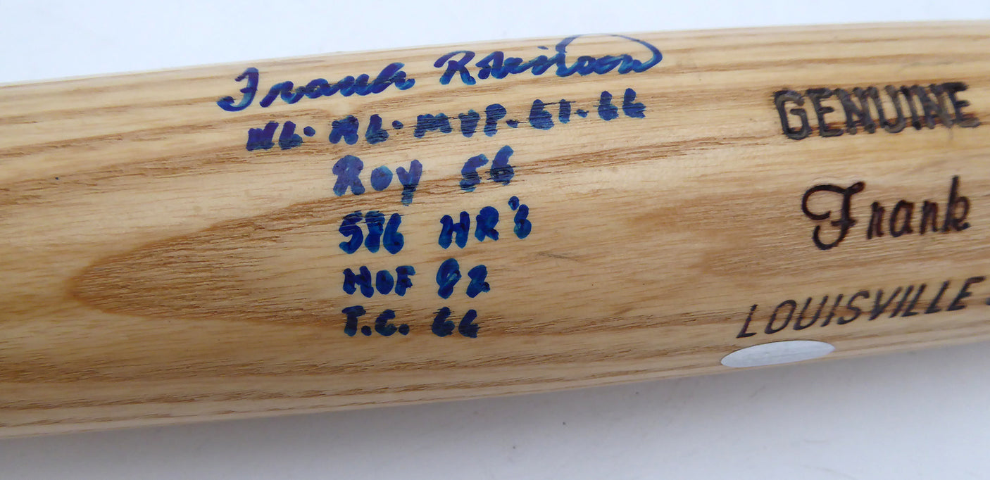 Frank Robinson Autographed Louisville Slugger Bat Baltimore Orioles "Stat Bat" Beckett BAS #BR84867